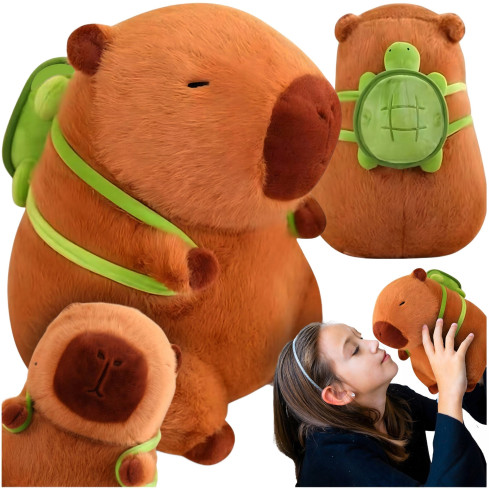 TG81321 Capybara Plush Toy with Backpack: Turtle, Badger, Beaver