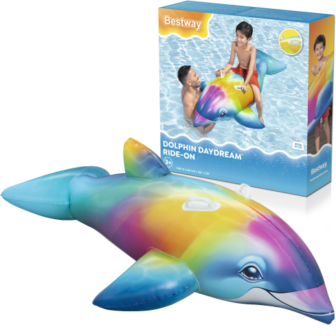 41541 Inflatable Water Mattress, Colorful Dolphin, 168x66 cm