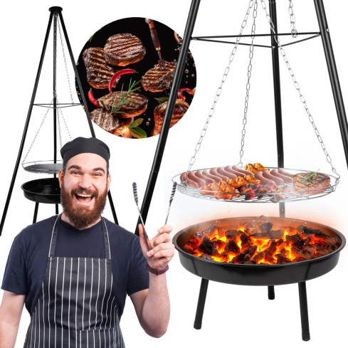 TG72009 Tripod with Grill Rack, Garden Fire Pit, Hanging Grill