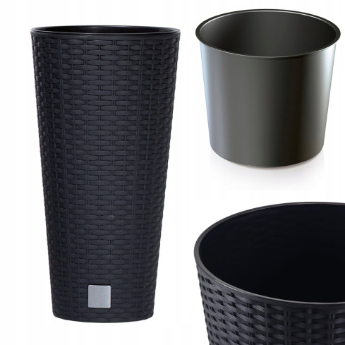 DRTUS200-S433 Tall rattan planter with anthracite insert; planter with anthracite rattan tube insert