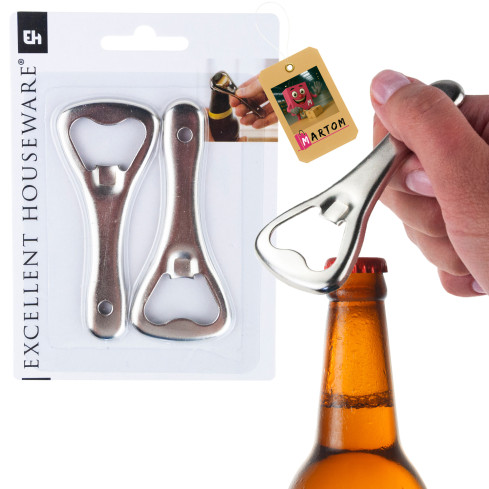 AMS24630 KPL 2PCS. METALL-FLASCHENÖFFNER TRADITIONELL MASSIV FÜR BIERDECKEL 9CM