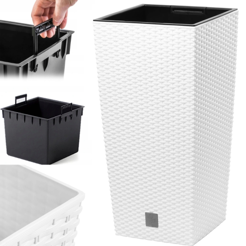 DRTS170-S449 White Rattan Outdoor Planter with Insert, Tall
