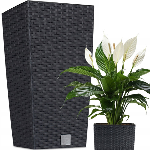 DRTS325-S433 Large Outdoor Rattan Planter, Anthracite, with Insert, Tall