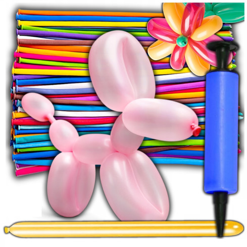 TG48097 KROUCENÍ MODELOVACÍCH BALÓNKŮ 50KS S PUMPIČKOU SADA BAREVNÝCH TRUBIČEK