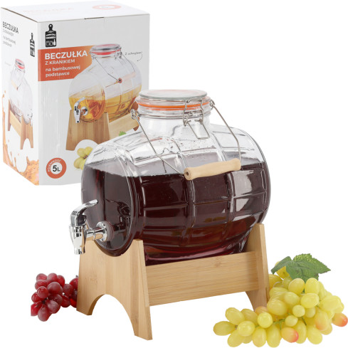 ZIX1739 SUD 5L S KOHOUTKEM NA BAMBUSOVÉM STOJANU NA NÁPOJE SKLENICE