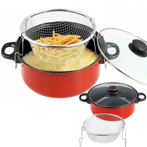 WW29 FRYER TOPF FISCH POMMES FRITES HUHN KRAPFEN SIEB FRITEUSE + KORB