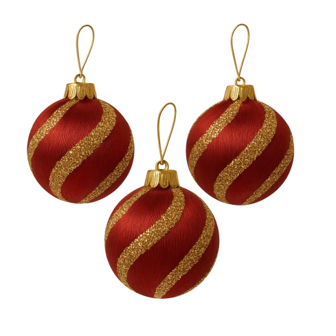 TG78532-3 POLYSTYROL KUGELN ROT KASTANIENBRAUN GLITTER ANHÄNGER 3 STÜCK