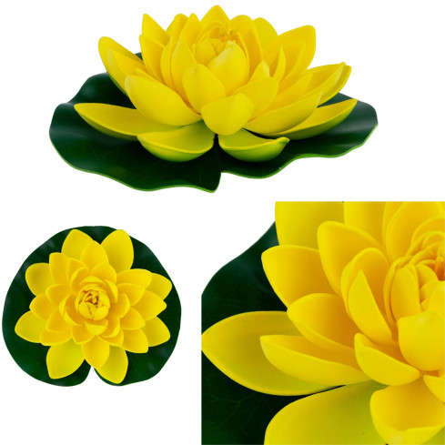 Water lily, floating artificial flower, lotus flower, for a pond, foam, yellow