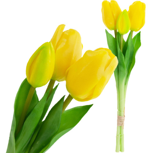 CV17690-3 LUX FARBIGE SILIKON TULIPAN STRÄUSSE 3ST LUX GELBE TULPEN ALS LIVE