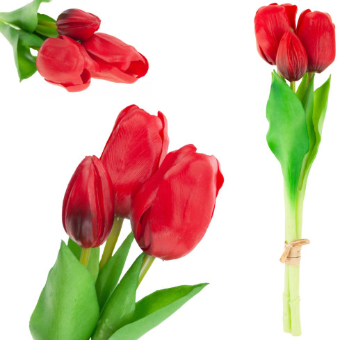 CV17690-7 LUX FARBIGE SILIKON TULIPAN STRÄUSSE 3ST LUX ROTE TULPEN LEBEN