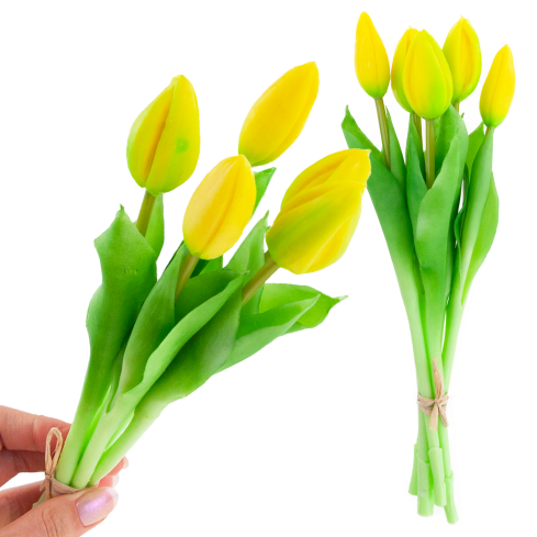 CV17693-3 GUMMIERTER TULPENSTRAUSS GELB 5 KÖPFE REALISTISCH