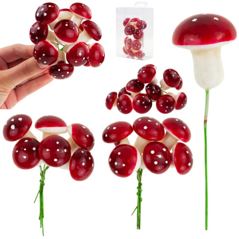 CV33985 FLIEGENPILZE AUF FEDER KUNSTPILZE PILZE ORNAMENTE HERBST DEKORATIONEN FLIEGENPILZE