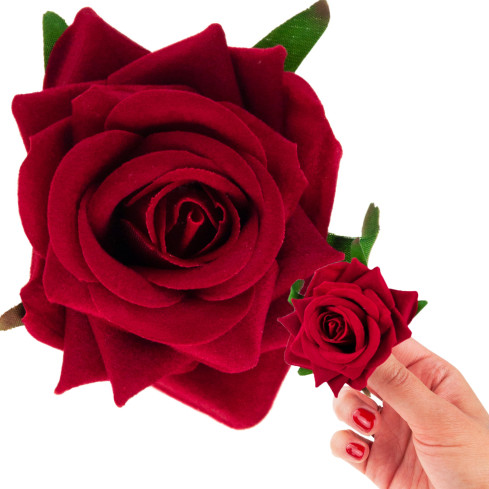 CV23968-2 ROSA ROT VELOURS BLUME KOPF PRODUKT