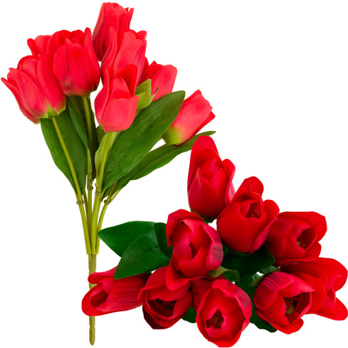 CV26815-8 GROSSER TULPENSTRAUSS X9 ROTE KÜNSTLICHE TULPEN IN EINEM STRAUSS