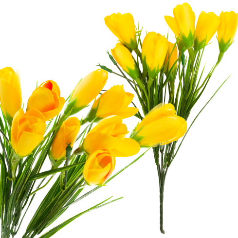 CV27023-4 Crocus Artificial Crocus Bouquet of 10 Crocuses in Grass Spring Arrangement Yellow