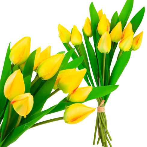 CV27025-3 VELKÁ KYTICE TULIPÁNŮ X12 ŽLUTÝCH UMĚLÝCH KVĚTIN TULIPÁNY V KYTICI