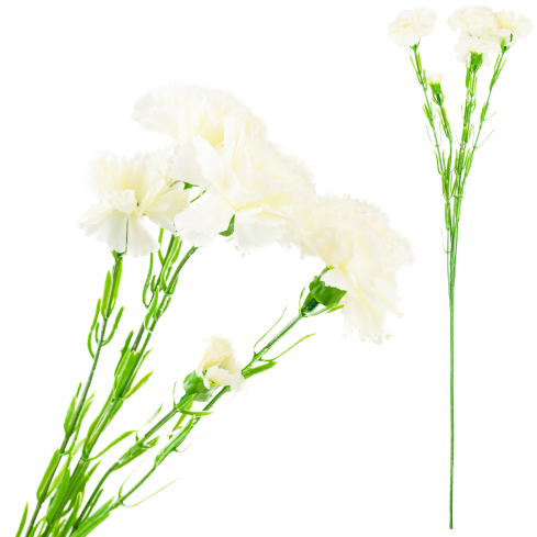 Carnation sprig, carnation bouquet, artificial flowers, realistic, white, 60 cm