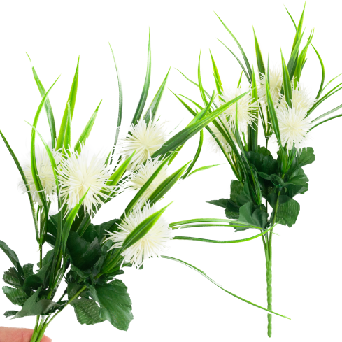 CV31741-1 GAŁĄZKA OZDOBNA TRAWY LIŚCIE OSET KWIATOSTANY BIAŁA