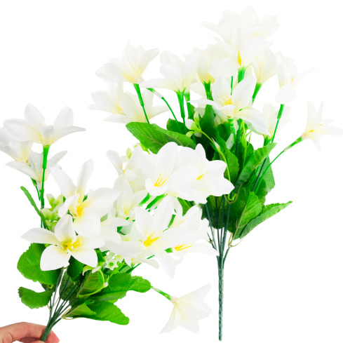 CV38046-1 SZAFRAN BUKIET 7 GAŁĄZEK LIŚCIE TRAWA BIAŁY GĘSTY