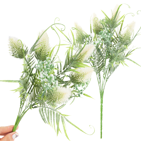 CV38674-1 BUKIET GAŁĄZEK TRAWY LIŚCIE OSET KWIATOSTANY x 5 BIAŁY