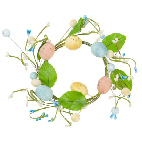 Decorative wreath, Easter decoration, with painted eggs, spring-themed, pastel colors, 23 cm