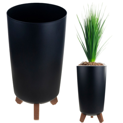 DGTL200-S433 tall anthracite planter with legs, round planter, tall planter with legs, anthracite flower stand, palm tree