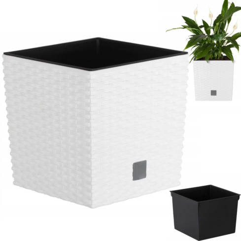 DRTS325L-S449 White Square Rattan Planter, White Rato Low Square Planter, Large Square Rattan Balcony Planter