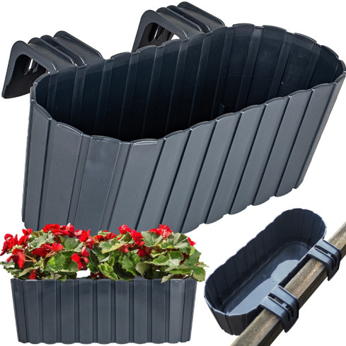 DDECZ400-S433 Oval balcony planter box for railings, with hooks, anthracite