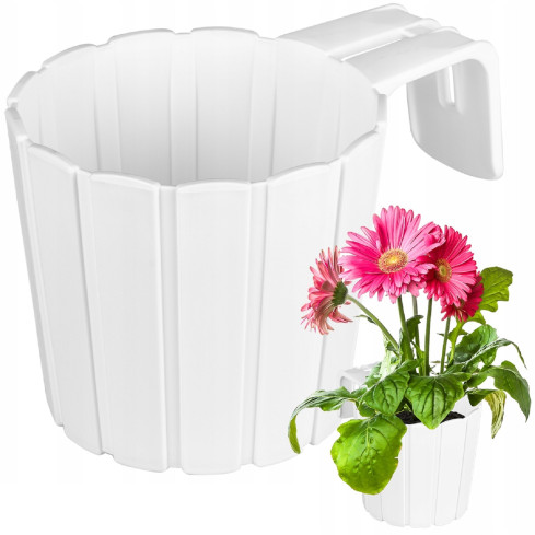 DDEZ150-S449 BALKONTOPF FÜR BRÜSTUNGSGELÄNDER MIT HAKEN RUSTIKALER WEISSER TOPF