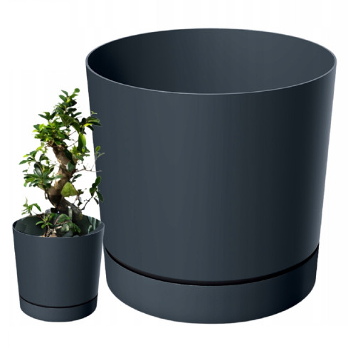 DPOP350-S433 Plant Pot with Saucer, Drain Hole, and Tube, Anthracite