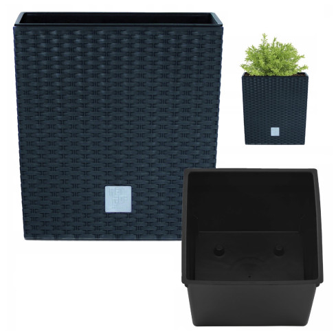 DRTS325L-S433 Large Outdoor Rattan Planter, Anthracite, with Insert, Terrace Planter