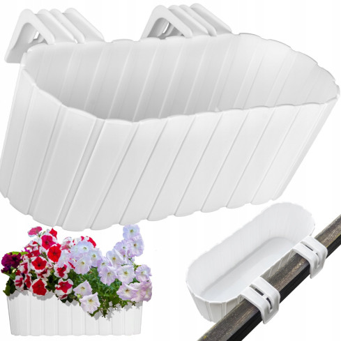 DDECZ400-S449 Oval balcony planter box for railings, with hooks, white