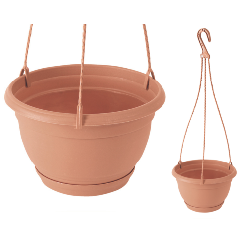 DAGW1-R624 Hanging Planter with Hook and Bracket, Terracotta, Round Hanging Balcony Planter with Hook for Flowers