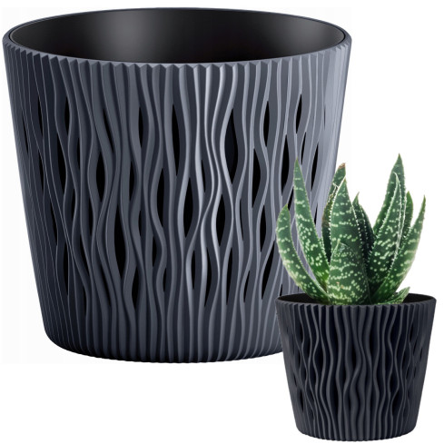 DSR130-S433 KVĚTINÁČ DEKORATIVNÍ AŽUROVÝ KVĚTINÁČ 22,5 CM PÍSKOVÝ ANTRACIT S 5L VLOŽKOU