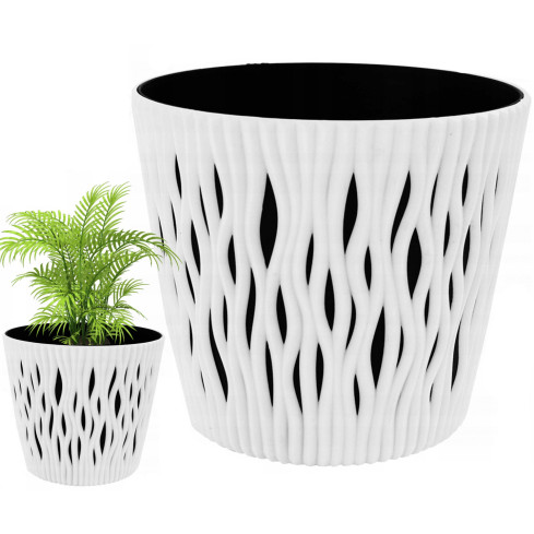 DSR130-S449 White Openwork Round Decorative Planter with White Inner Pot