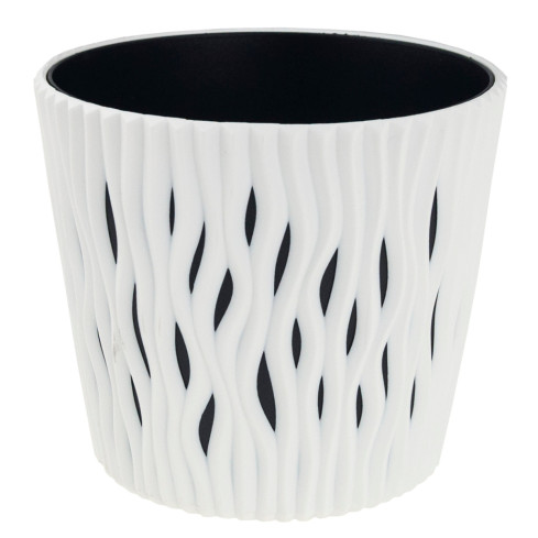 DSR260-S449: Large white openwork round planter with decorative insert, 7.9 L