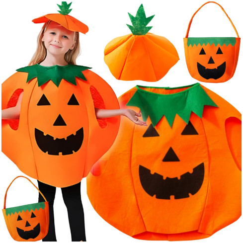 Pumpkin costume, made of non-woven fabric, orange, pumpkin pattern, children's Halloween costume, size S, set