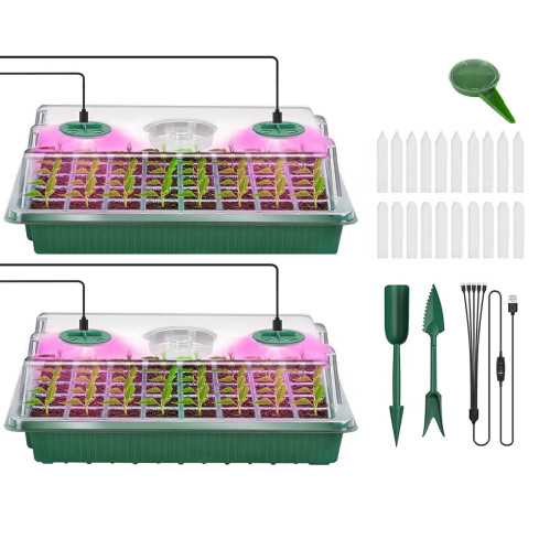 TG81371 Mini Greenhouse, Germination Box, Seedling Tray, with Lighting, Accessories, Set of 2