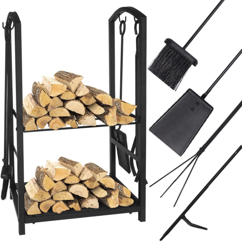 KOM5882 METALL-KAMINHOLZREGAL MIT 4 EL. KAMINHOLZ-SET