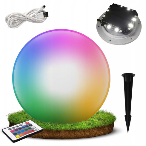 TG45639 Solar Ball LED Garden Light, White + RGB, 20 cm