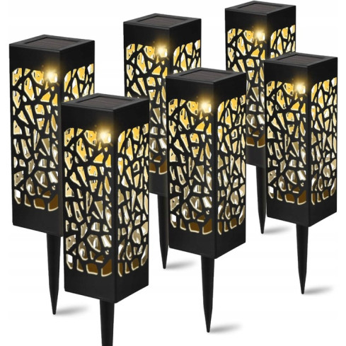 TG71286 SOLAR GARTENLAMPE 6PCS DURCHBROCHENE LED LATERNE ANGETRIEBEN POST SCHWARZ