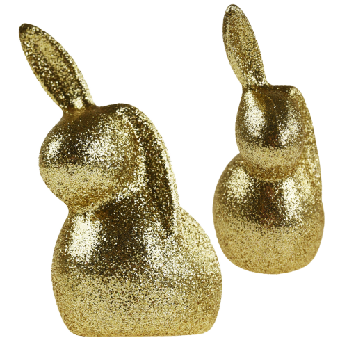 TG63604-2 OSTERHASE KANINCHEN GLITTER GOLD DEKORATION ORNAMENT FÜR TISCHDEKORATIONEN