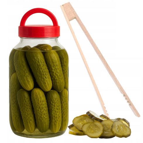 CHOM300/A EINMACHGLAS 3L ZUM EINLEGEN VON GURKEN UND KOHLSILAGE MIT DECKEL UND ZANGE