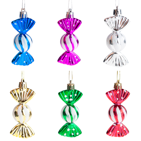 TG74290-2 CETKY BAREVNÉ PŘÍVĚSEK OZDOBY PLASTOVÉ VÁNOČNÍ STROMEK 6KS