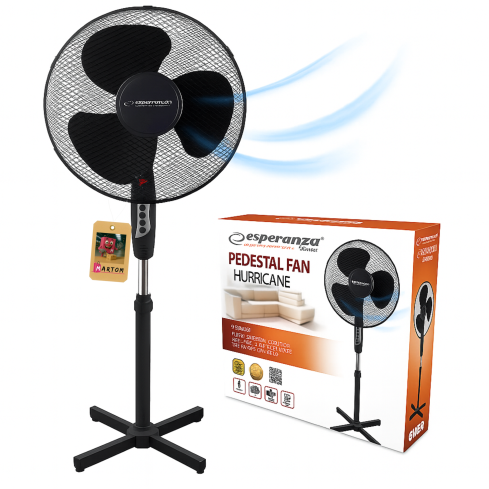 EHF001KK PODLAHOVÝ VENTILÁTOR VENTILÁTOR CYLKULATOR VÝKONNÝ 50W STOJÍCÍ ČERNÝ ÚČINNÝ