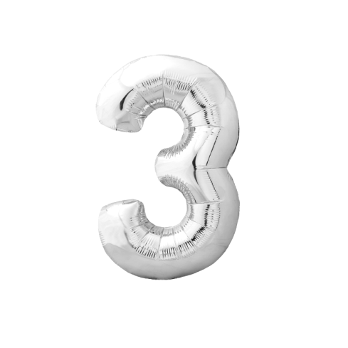 TG48096-3-S BALÓN S ČÍSLY 106CM "3" STŘÍBRNÝ NAROZENINOVÝ