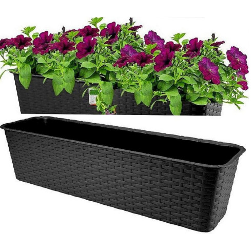ISR600P-S433 Balcony Planter, Rattan Flower Pot, 59 cm, Anthracite, 10 L Base
