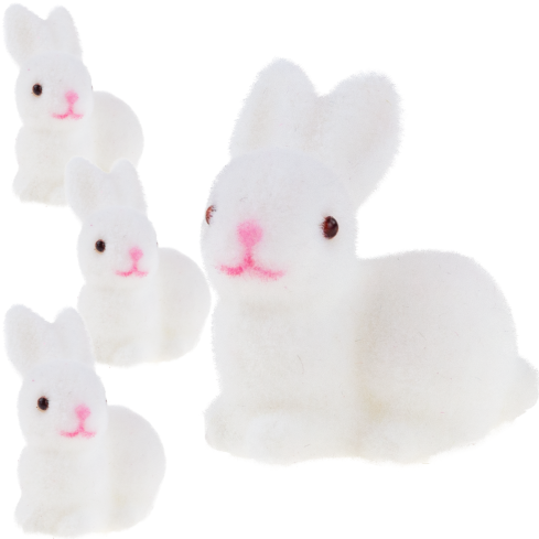 TG40529-1 KANINCHEN BEFLOCKT KUNSTSTOFF HASEN WEISS 3PCS /KPL