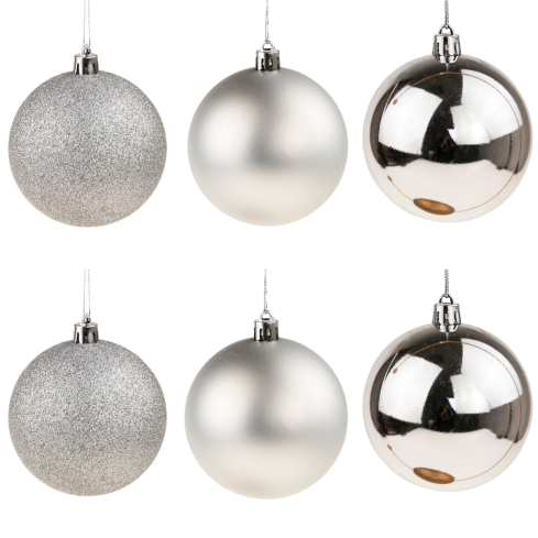 TG63127-1 SILBERNE WEIHNACHTSBAUMKUGELN 6TLG. 8CM UNZERBRECHLICH SATZ