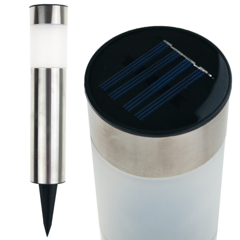 TG45633 Solar Garden Lamp, LED Stake Light, Solar Ground Post, Stainless Steel, Silver